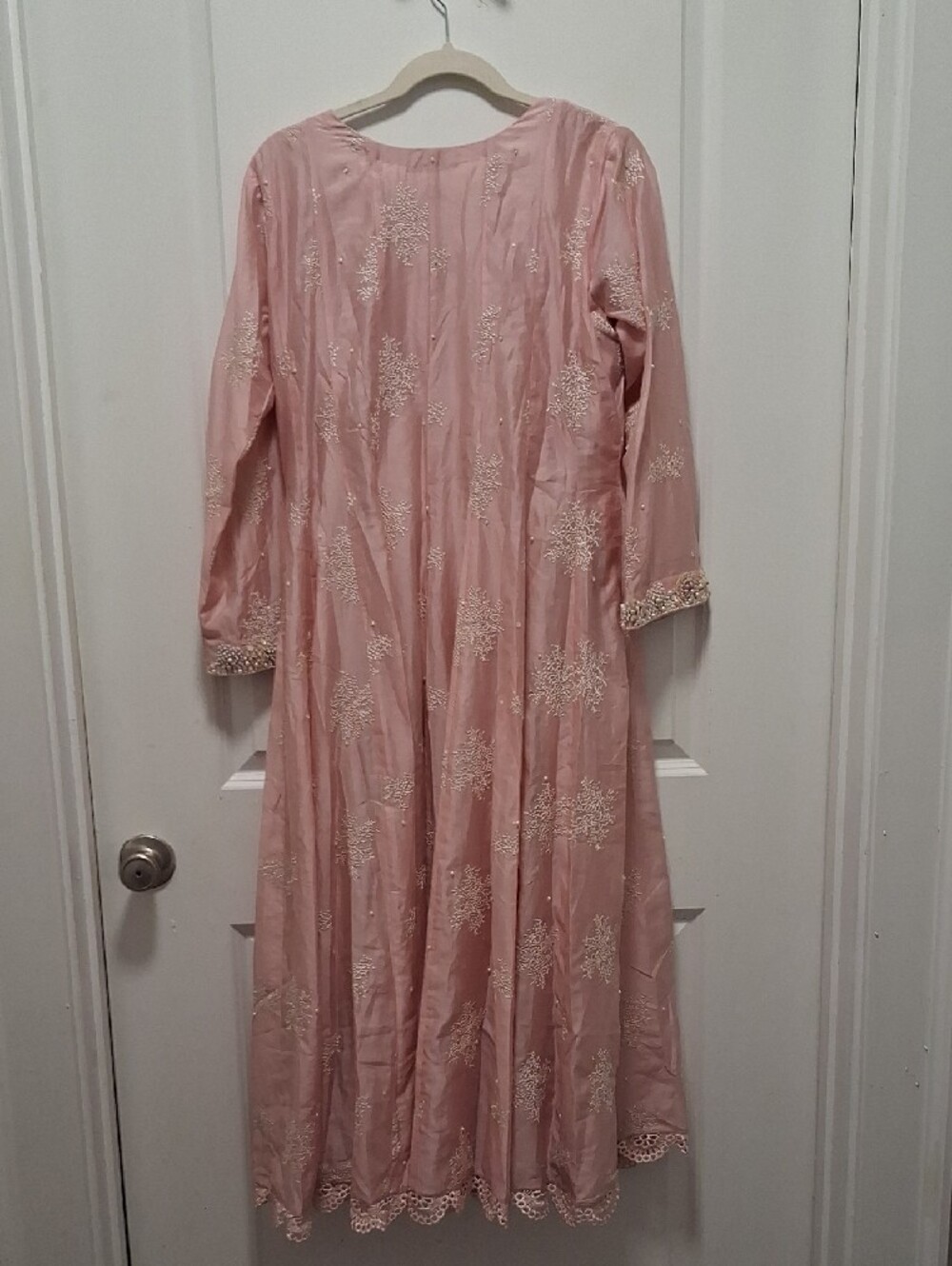 Embroidered Long Sleeve Pink Anarkali Dress - Picture 6 of 7